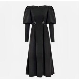 Nocturne Black Convertible Maxi Gown Puff Sleeve Sequin Satin Dress 42 XL